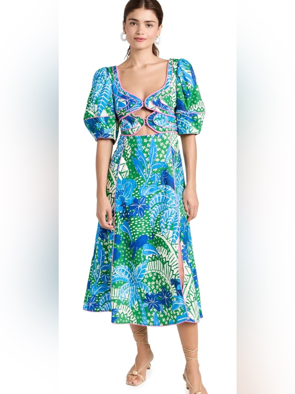 Farm Rio Green Jungle Panther Midi Dress